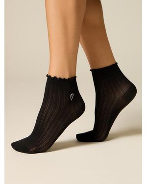 Oltre Calzini Con Ricamo Donna, Taglia - Nero