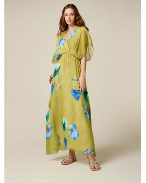 Oltre Vestito Lungo Misto Seta Fantasia Donna, Taglia - Verde