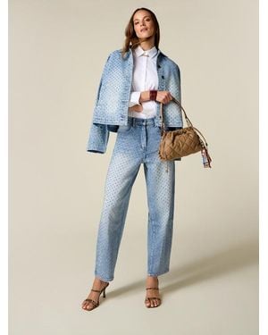 Oltre Jeans Barrel Con Cristalli Davanti Donna, Taglia - Blu