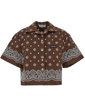 Miu Miu Cropped Button Up Top - Brown