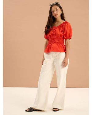 OMNES Ola Shirred Detail Short Sleeve Top - Orange