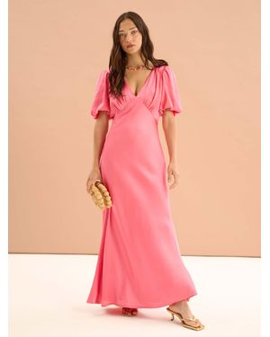 OMNES Rosie Ruched Puff Sleeve Dress - Pink