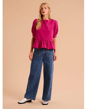 OMNES Ellie Frill Hem Puff Sleeve Cotton Blouse - Pink
