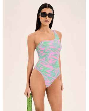 OMNES Limited Edition Zadie Tiger Print One Shoulder Swimsuit - Blue