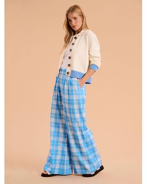 OMNES Samara Wide Leg Checked Trouser - Blue