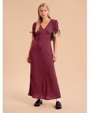 OMNES Jemima Checkerboard Print Midi Dress - Red