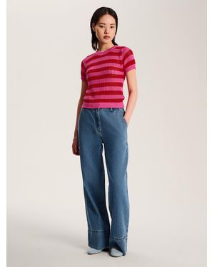 OMNES Lexi Stripe Crochet Jumper - Red