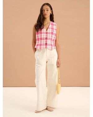 OMNES Cindy V Neck Check Print Waistcoat - Natural