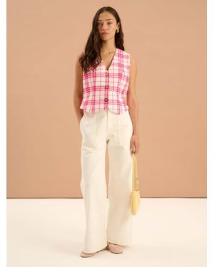 OMNES Cindy V Neck Check Print Waistcoat - Natural