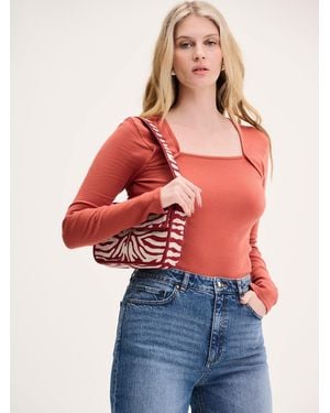 OMNES Fearne Square Neck Jersey Top - Red