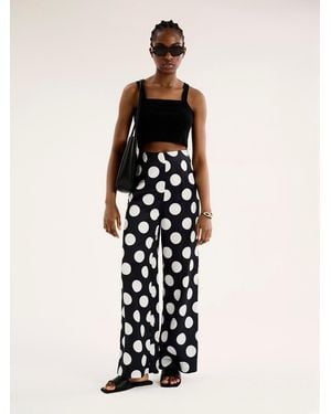 OMNES Lynx Satin Wide Leg Spot Print Trouser - White