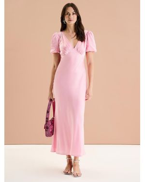 OMNES Rosie Ruched Puff Sleeve Dress - Pink