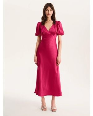 OMNES Rosie Ruched Puff Sleeve Bridesmaid Dress - Pink