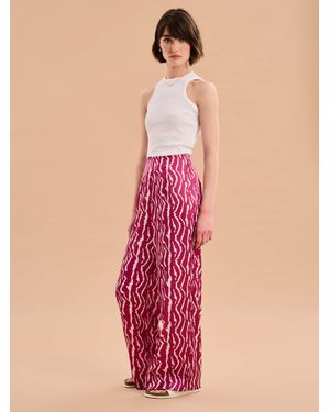 OMNES Lynx Satin Wide Leg Print Trouser - Pink