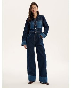 OMNES Diya Contrast Denim Jumpsuit - Blue