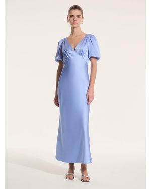 OMNES Rosie Ruched Puff Sleeve Dress - Blue