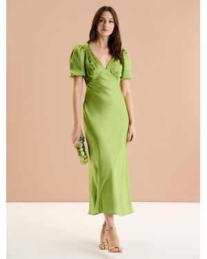 OMNES Rosie Ruched Puff Sleeve Dress - Green
