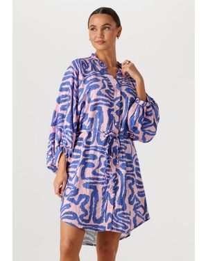 Pom Damen Kleider Dress Waves Linen - Blau