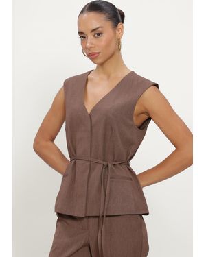 Object Damen Blazers Objlisa Re Tie Waistcoat Noos - Braun