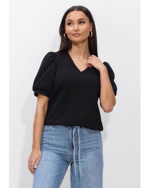 Object Damen Tops & T-Shirts Objandrea S/S Re V-Neck Top - Schwarz