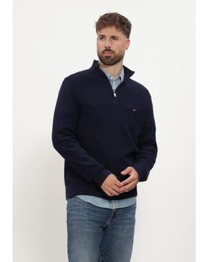 Tommy Hilfiger Herren Pullover & Cardigans Pima Ctn Cash Structure Zip Mock - Blau