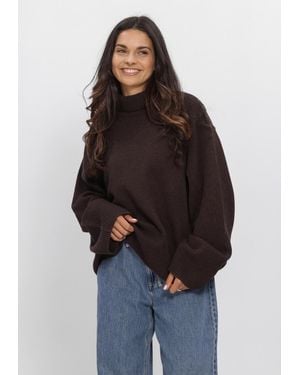 Second Female Damen Pullover & Cardigans Alpha Knit T-Neck - Braun