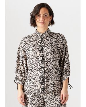 Jansen Amsterdam Damen Blusen Robine Blouse Wa 798 3/4 Sleeve Bowdetails - Natur