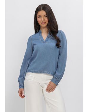 Object Damen Tops & T-Shirts Objframe V-Neck Re Denim Top - Blau