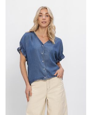 Object Damen Tops & T-Shirts Objframe 2/4 V-Neck Re Top - Blau