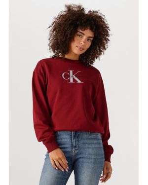 Calvin Klein Damen Pullover & Cardigans Ls Monologo French Terry Rlxd Cr - Rot