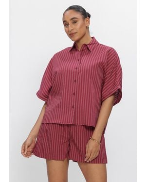 Catwalk Junkie Damen Blusen Striped Short Sleeve Blouse - Rot
