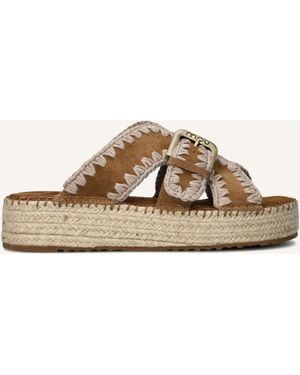 Mou Damen Pantoletten Jute Sandal - Schwarz