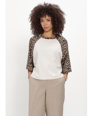 Catwalk Junkie Damen Tops & T-Shirts Baseball Leopard Tshirt - Weiß