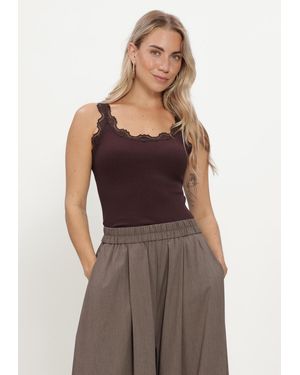Rosemunde Damen Tops & T-Shirts Babette Silk Sl U-Neck Long Lace - Braun