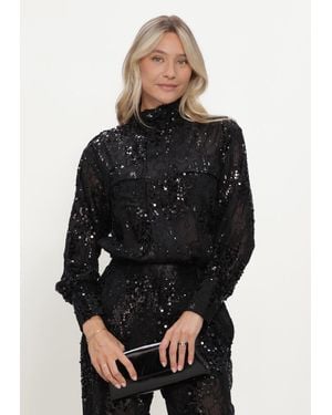 ROUGE EDIT Damen Blusen Roumary L/S High Neck Shirt/Ev - Schwarz