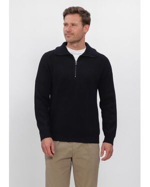 Profuomo Herren Pullover & Cardigans Pullover Half Zip Heavy Wool - Blau