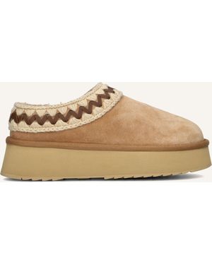 Mou Damen Hausschuhe Platform Clog Suede Leather St - Schwarz