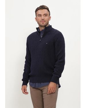 Tommy Hilfiger Herren Pullover & Cardigans Classic Cotton Cable Zip Mock - Blau