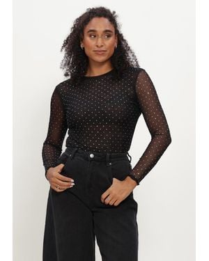 STUDIO AR Damen Tops & T-Shirts Ines Glitter Mesh - Schwarz