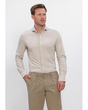 Profuomo Herren Hemden Shirt X-Cutaway Sf Japanese Knitted - Natur