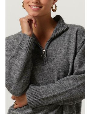 Object Midikleid Objminna L/s Zip Knit Dress Noos - Grau