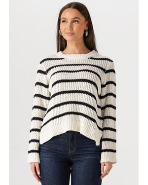 Modström Damen Pullover & Cardigans Maddiemd Stripe O-Neck - Weiß