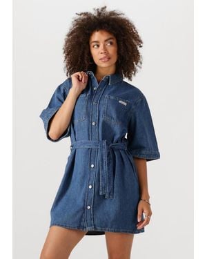 Calvin Klein Damen Kleider Linen Boxy Belted Shirt Dress - Blau