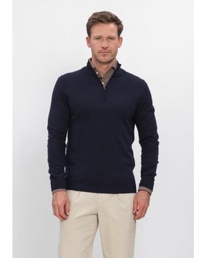 Profuomo Herren Pullover & Cardigans Pullover Half Zip Extrafine Merino - Blau