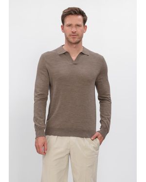 Profuomo Herren Pullover & Cardigans Polo Open Collar Ls Extrafine Merino - Braun