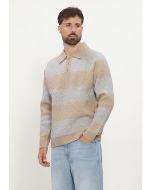 Les Deux Herren Pullover & Cardigans Striped Melange Knitted Polo - Weiß