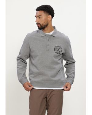 Calvin Klein Herren Polos & T-Shirts Ls 350Terry Eu Graphic Polo Sweat - Grau