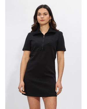 Calvin Klein Damen Kleider Ss Spacer Mixed Media Rib Mock - Schwarz