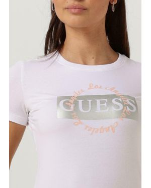 Guess T-shirt Ss Cn Round Logo Tee - Weiß