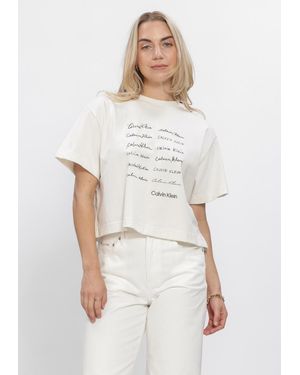 Calvin Klein Damen Tops & T-Shirts Ss Cropped Boxy Graphic Tee - Weiß